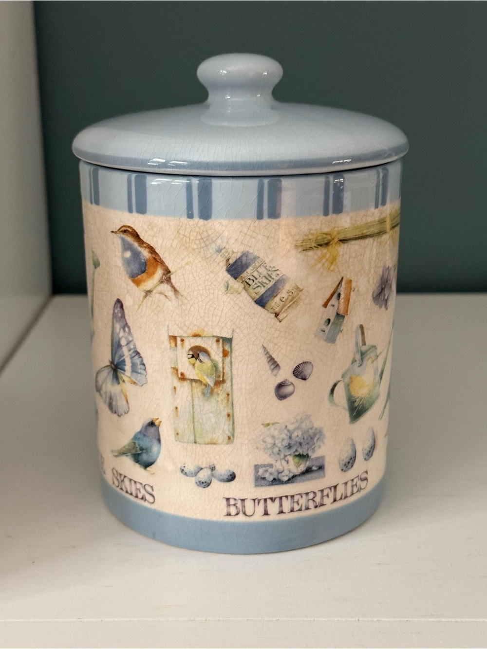 Vintage 1990's Hallmark Marjolein Bastin Ceramic Canister Blue Skies